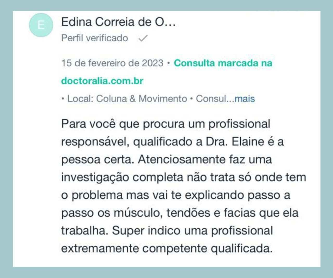 Avaliação Positiva Dra. Elaine Camargos 2