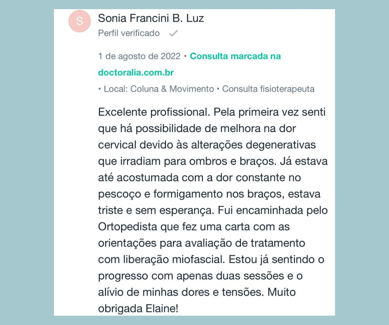 Avaliação Positiva Dra. Elaine Camargos 6